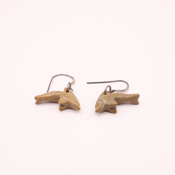 Jasper Dolphin Earrings with Sterling wires - Picture 3 of 5